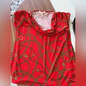 MICHAEL Michael Kors Red Chain-Print Cowl Neck Blouse